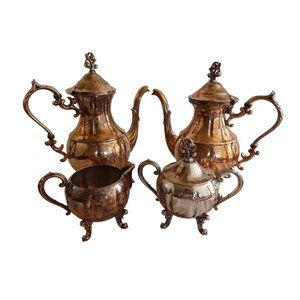 English Silver Mfg Corp USA 4 Pc Coffee Tea Set 2 Pots Sugar Creamer Silverplate